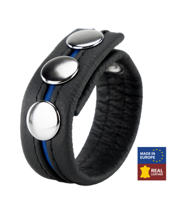 Red Leather Verstelbare Blauwe Leren Cockring Met Drukknopen 30-55 mm Voor Langdurige Erectie