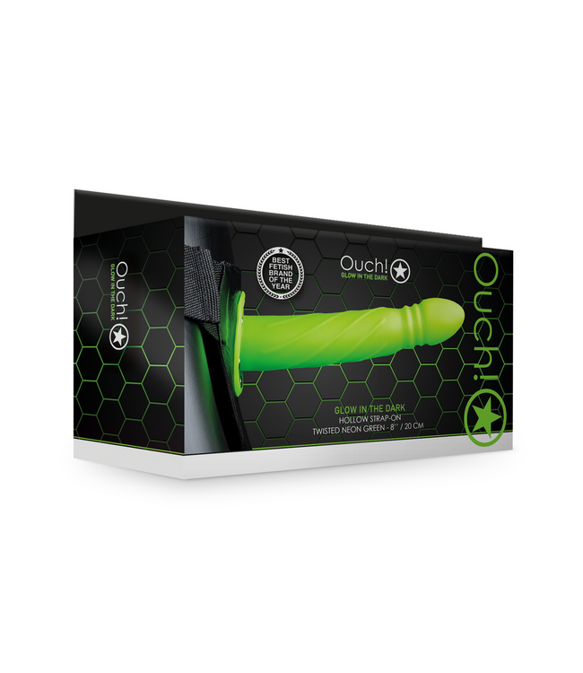 Ouch! Hollow Strap-On Verstelbare Neon Groen 20,6 cm Glow In The Dark