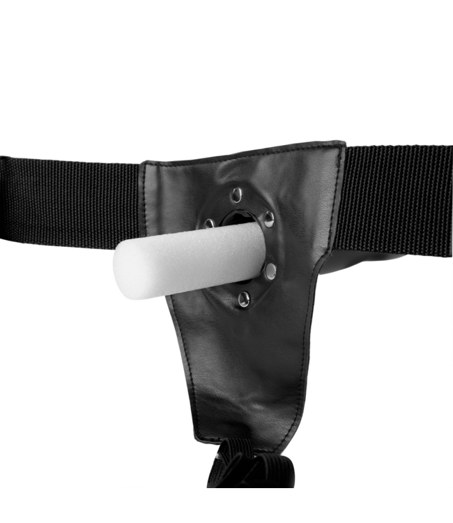 Ouch! Hollow Strap-On Gebogen & Verstelbaar Met Reliëf 20,6 cm – Zwart Gunmetal