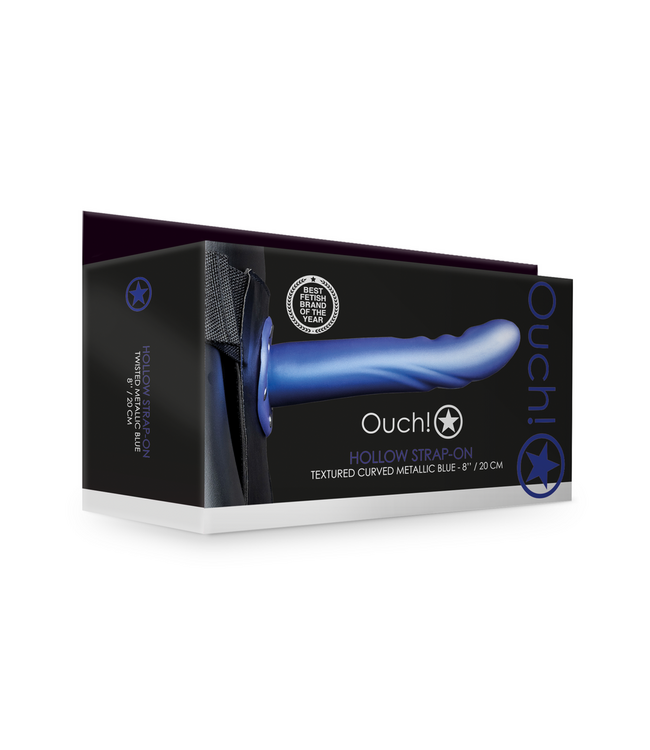 Ouch! Verstelbare Gebogen Hollow Strap-On Met Reliëf En Comfortabele Heupband - Blauw
