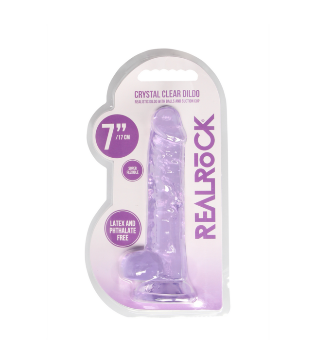 RealRock Realistischer Dildo 19 cm mit Hoden und starkem Saugnapf, klar
