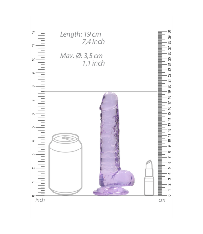 RealRock Realistischer Dildo 19 cm mit Hoden und starkem Saugnapf, klar