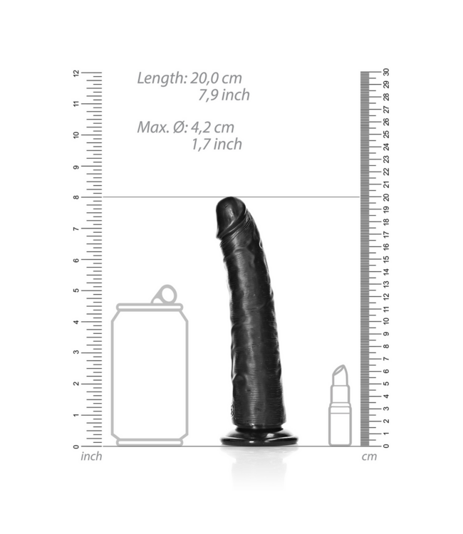 RealRock Slim Realistic 18cm Dildo - Suction Cup, G-Spot Curved, Black