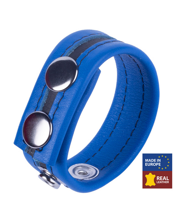 Red Leather Verstelbare Leren Cockring Blauw 60mm Metalen Drukknopen - Stevig & Comfortabel
