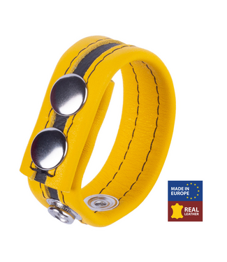 Red Leather Rood Leer Verstelbare Leren Cockring Geel 6 cm Metalen Drukknopen