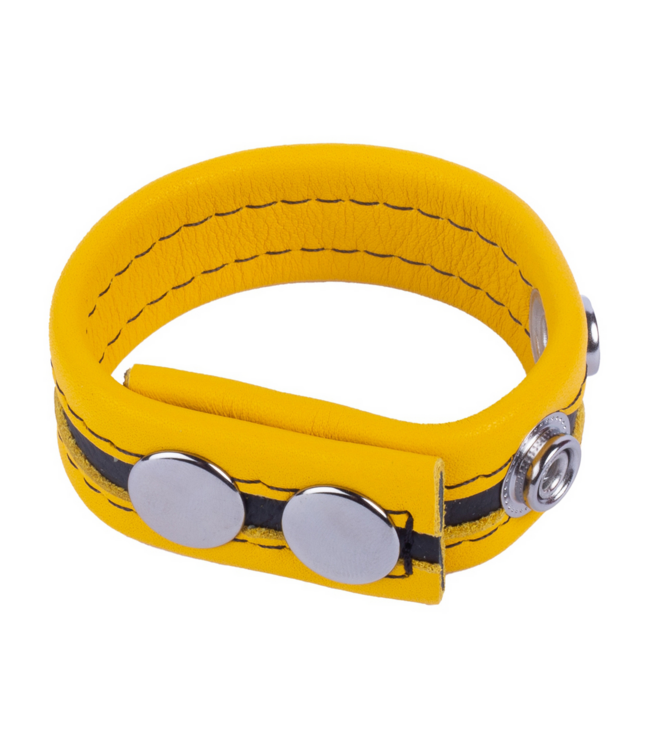 Red Leather Rood Leer Verstelbare Leren Cockring Geel 6 cm Metalen Drukknopen