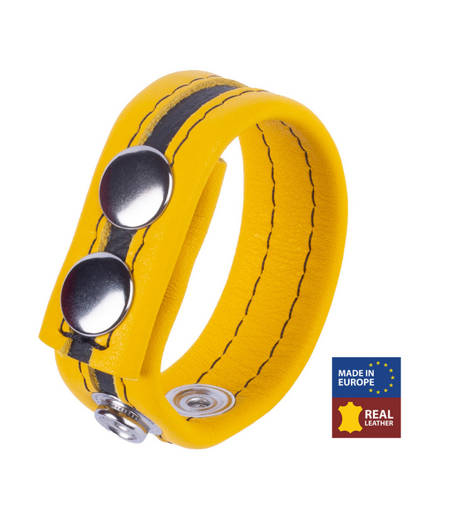 Red Leather Rood Leer Verstelbare Leren Cockring Geel 6 cm Metalen Drukknopen