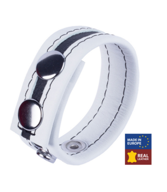 Red Leather Verstelbare Leren Cockring Wit 60mm Met Metalen Drukknopen – Versterkt Erectie