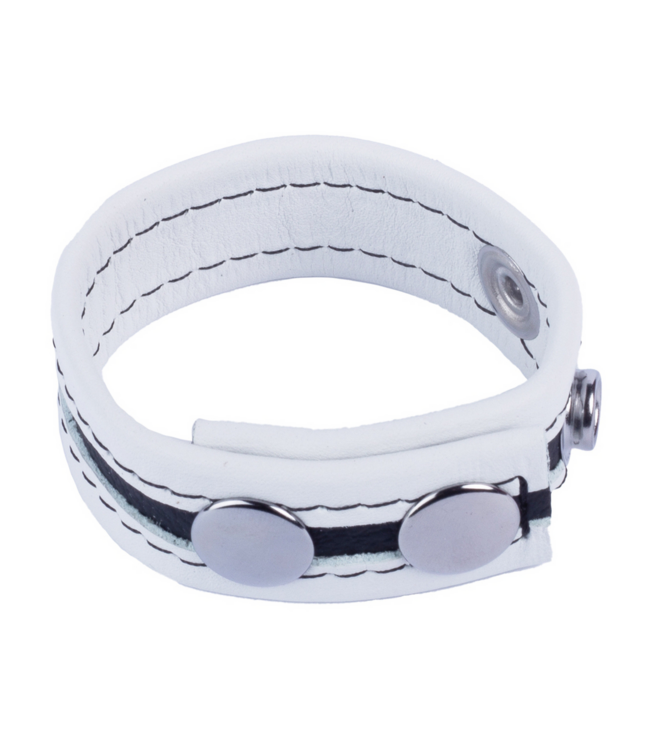 Red Leather Verstelbare Leren Cockring Wit 60mm Met Metalen Drukknopen – Versterkt Erectie