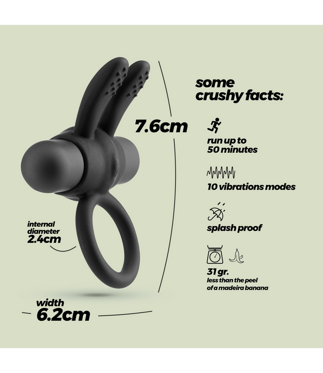 Crushious Pluto Vibrating Cock Ring - Black, 10 Settings, Perfect for Beginners