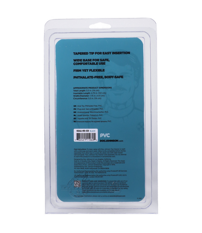 Doc Johnson Doc Johnson Medium Butt Plug 13,5 cm Zwart Sil-A-Gel PVC Veiligheidsbasis