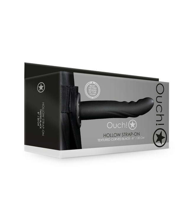 Ouch! Texturierter gebogener Strap-On Schwarz – 15,2 cm für ultimativen Genuss