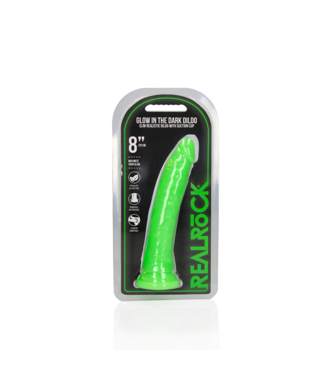 RealRock REALROCK Glow Dildo 22 cm - Schlank, Saugnapf, für analen & vaginalen Gebrauch