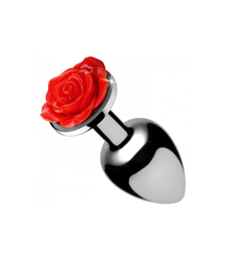 XR Brands Aluminium Rode Roos Buttplug Klein 11,6 cm Met Glanzende Bloem