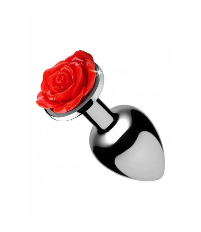 XR Brands Aluminium Rode Roos Buttplug Klein 11,6 cm Met Glanzende Bloem