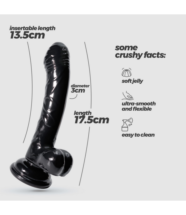 Crushious Hudini Flexible Jelly Anal Dildo 17.5cm with Suction Cup - Black