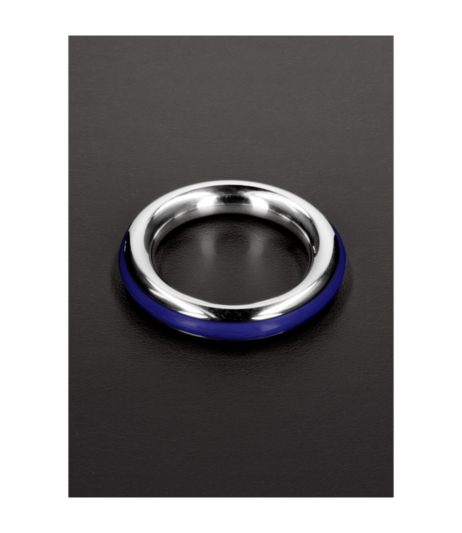 Steel by Shots Stylish Stainless Steel Cock Ring with Silicone Comfort - Blue
