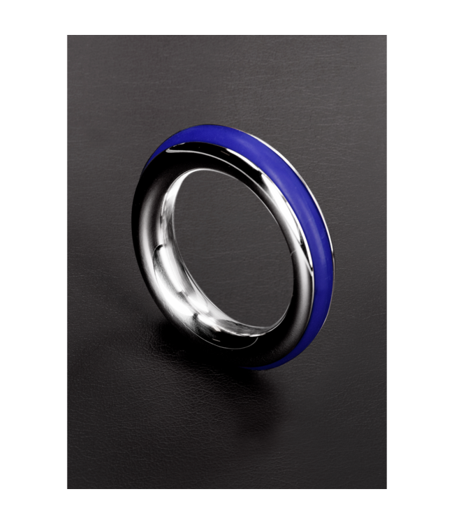 Steel by Shots Stylish Stainless Steel Cock Ring with Silicone Comfort - Blue