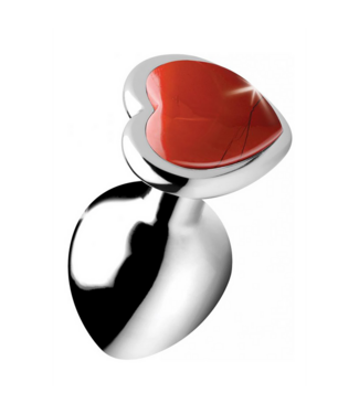 XR Brands Metalen Buttplug Met Red Jasper Edelsteen Hart 8,4 cm – Versterk Passie & Energie