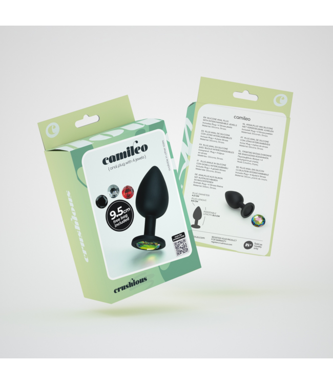 Crushious Crushious Siliconen Anale Plug Met Verwisselbare Strasssteentjes 9,5 cm Zwart