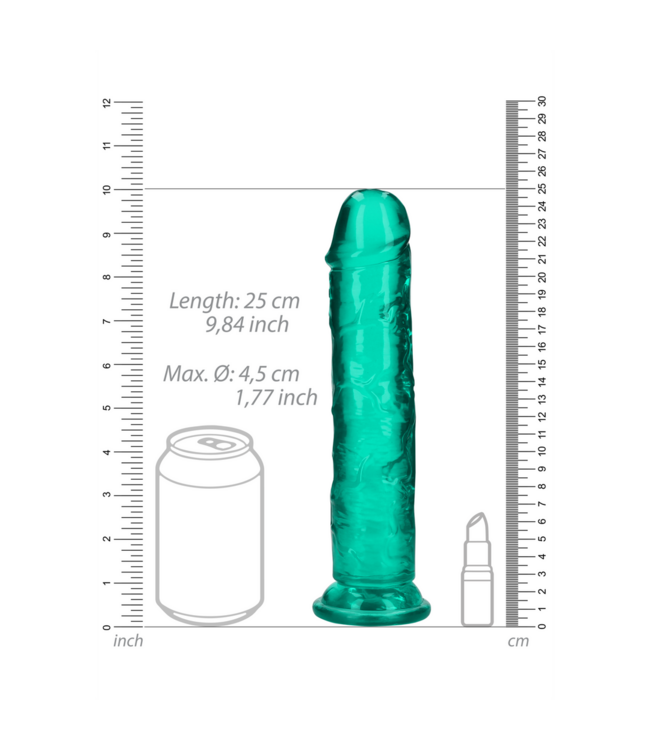 RealRock RealRock Transparante Dildo Met Zuignap 23 cm Turkoois TPE