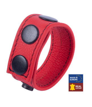 Red Leather Leren Verstelbare Cockring Met 3 Drukknopen | Duurzaam Rood Leer 2,5 cm