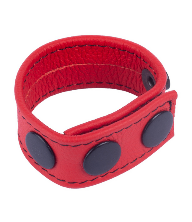Red Leather Leren Verstelbare Cockring Met 3 Drukknopen | Duurzaam Rood Leer 2,5 cm