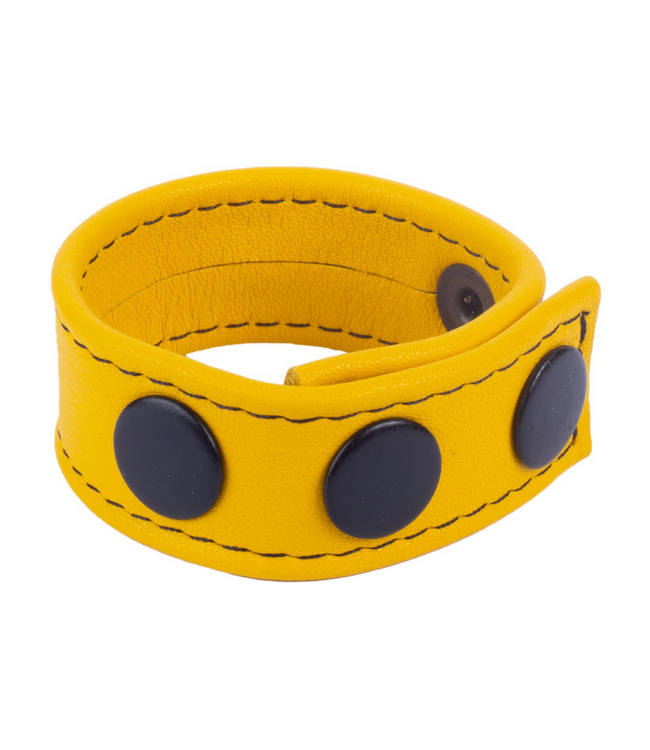 Red Leather Cocky Adjustable Leather Cock Ring - Yellow, Comfort & Stimulation