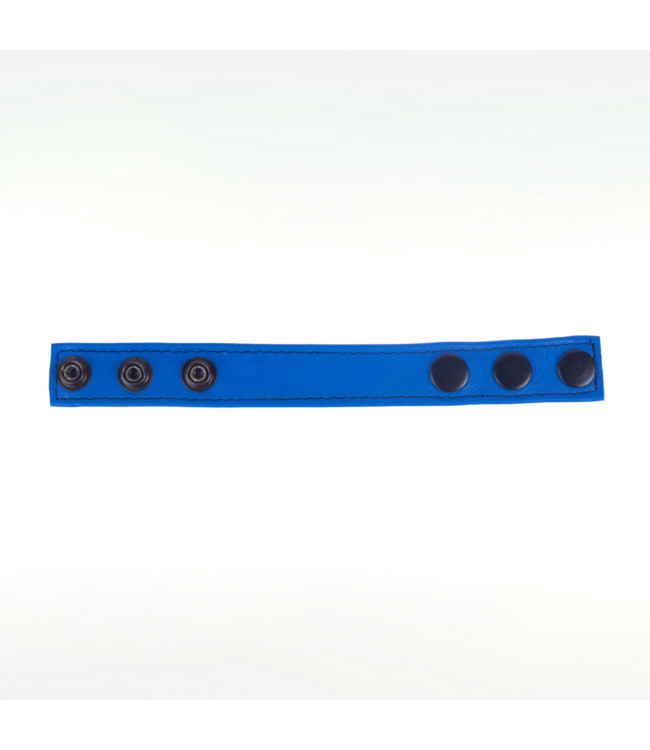 Red Leather Cocky Verstelbare Leren Cockring Blauw Met Drukknopen 2,5 cm Breed