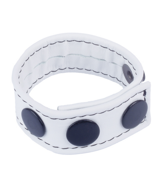 Red Leather Cocky Adjustable White Leather Cock Ring - Comfort Meets Style