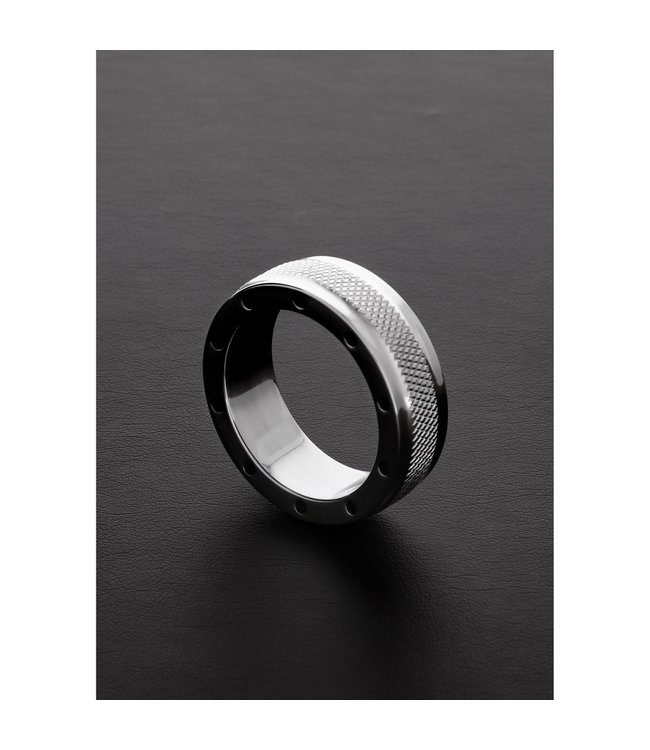 Steel by Shots Cool Knurl C-Ring: Unique Steel Cock Ring with Ventilation Holes