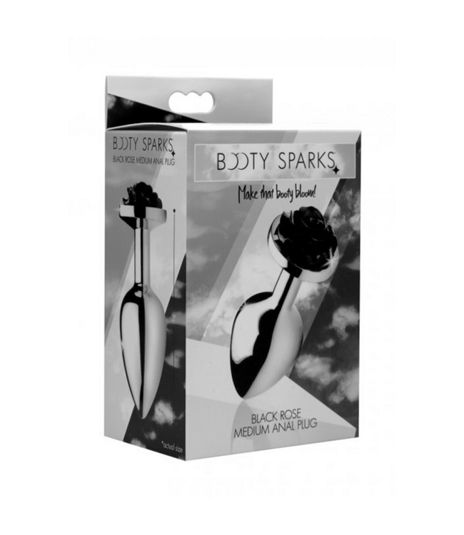 XR Brands Elegant Black Rose Butt Plug - Medium 8.9 cm for Stylish Pleasure