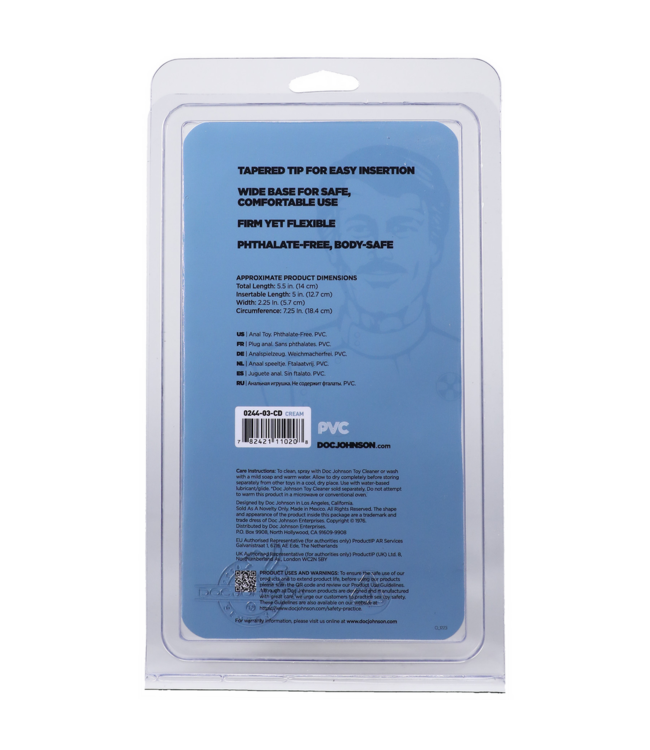 Doc Johnson Comfort & Safety Large Classic Butt Plug - Beginner Friendly 6" PVC