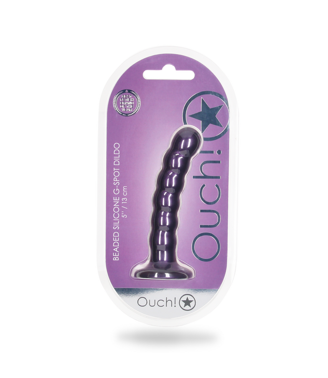 Ouch! Metallic Purple Beaded Silicone G-Spot Dildo with Strong Suction Cup