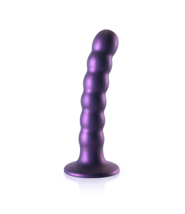 Ouch! Perlen-Dildo aus Silikon 13,8 cm - Metallic-Lila mit Saugnapf