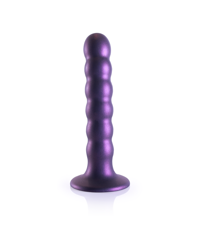 Ouch! Perlen-Dildo aus Silikon 13,8 cm - Metallic-Lila mit Saugnapf