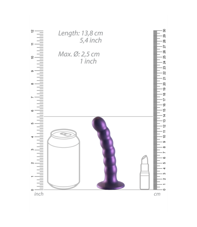 Ouch! Perlen-Dildo aus Silikon 13,8 cm - Metallic-Lila mit Saugnapf