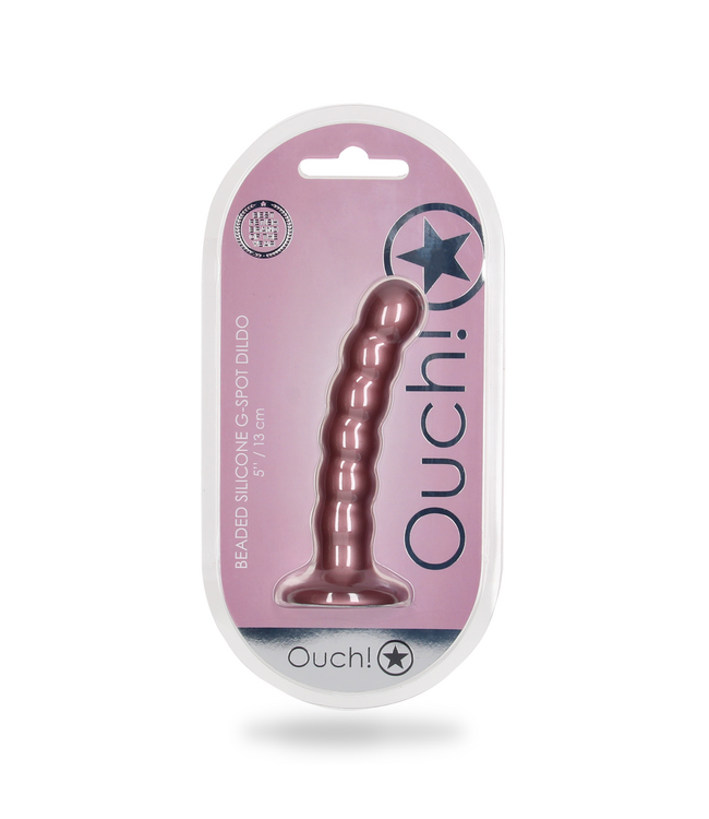 Ouch! Rose Gold Beaded G-Spot Dildo with Suction Cup - 5'' Liquid Silicone