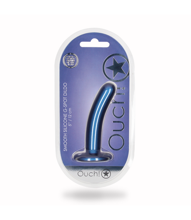 Ouch! G-Spot Dildo 12,4 cm Van Vloeibaar Siliconen Met Krachtige Zuignap Blauwe Metallic