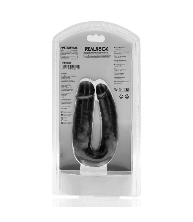 RealRock RealRock U-Shaped Double Dildo - 12.7cm Black, Realistic Veins