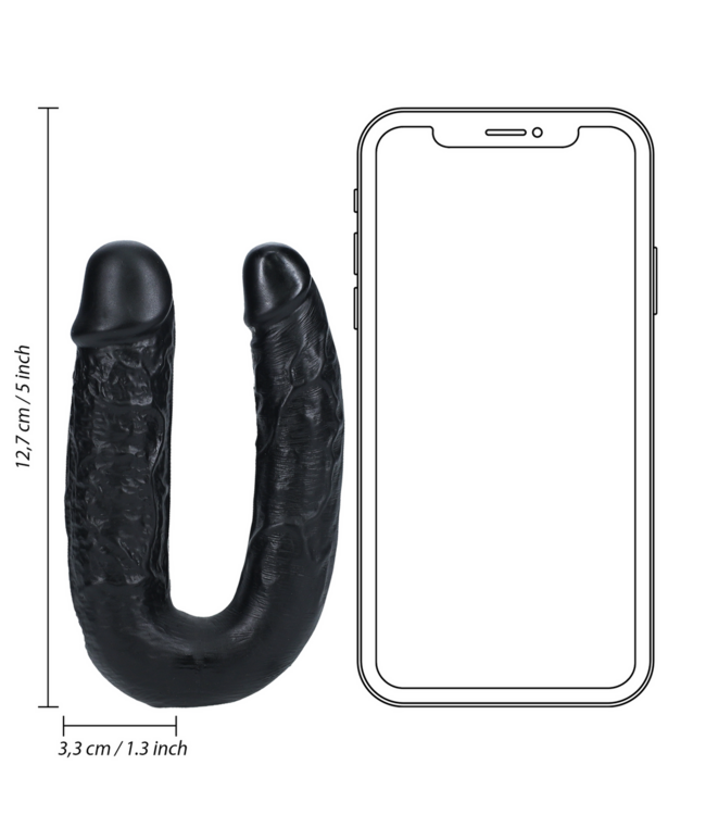 RealRock U-förmiger Doppeldildo 12,7 cm – RealRock Schwarz mit realistischer Textur
