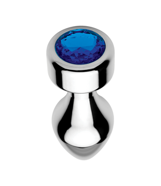 XR Brands Medium Aluminium Buttplug Met Blauw Kristal - 11,5 cm Verzwaard