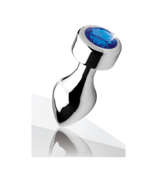 XR Brands Elegant Blue Gemstone Aluminium Butt Plug - 11.5 cm Medium Size