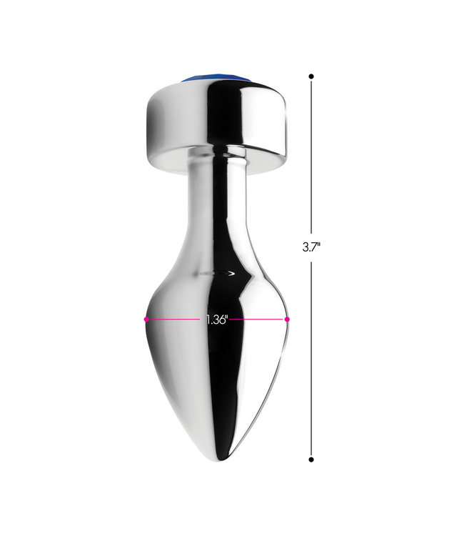 XR Brands Medium Aluminium Buttplug Met Blauw Kristal - 11,5 cm Verzwaard