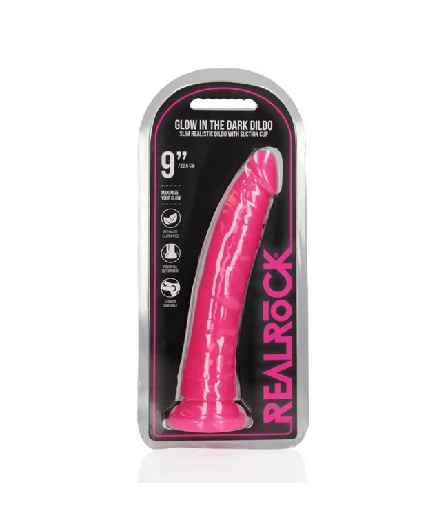 RealRock RealRock Glow in the Dark Dildo 22,5 cm Met Zuignap en Harnasoptie