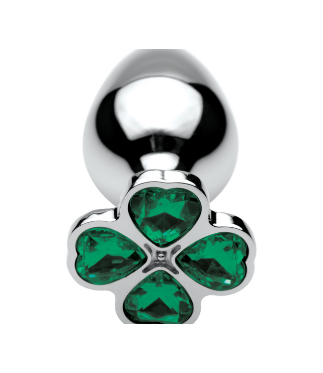XR Brands Medium Metalen Buttplug Met Lucky Clover Sieraad – 8,1 cm Zilverkleurig