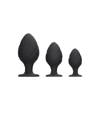 Ouch! Gedrehtes Silikon Butt Plug Set 10 cm – Schwarz, sicher und bequem
