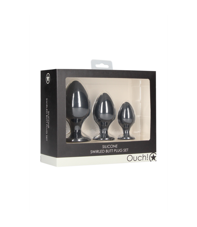 Ouch! Twisted Black Silicone Butt Plug Set - 10cm Comfort & Safety