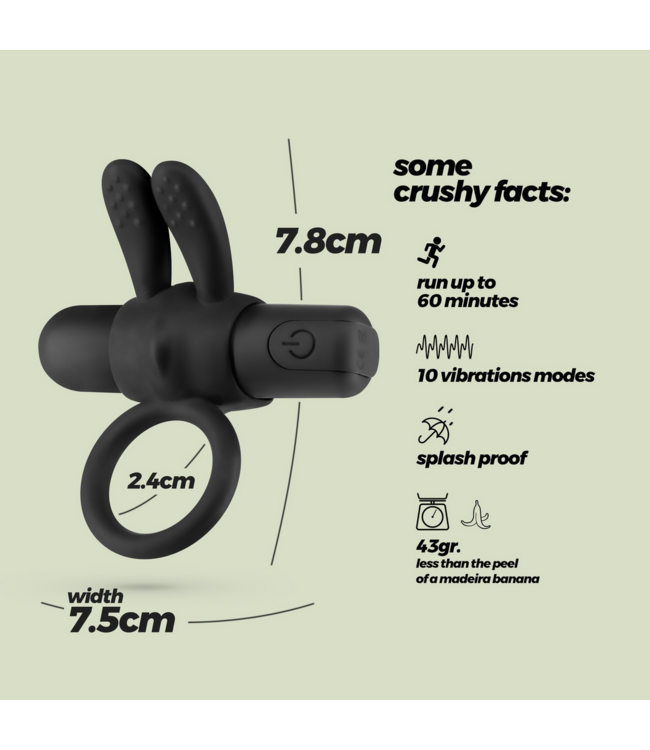 Crushious Wonka 2-in-1 Cockring Schwarz – Wiederaufladbar & 10 Vibrationsstufen