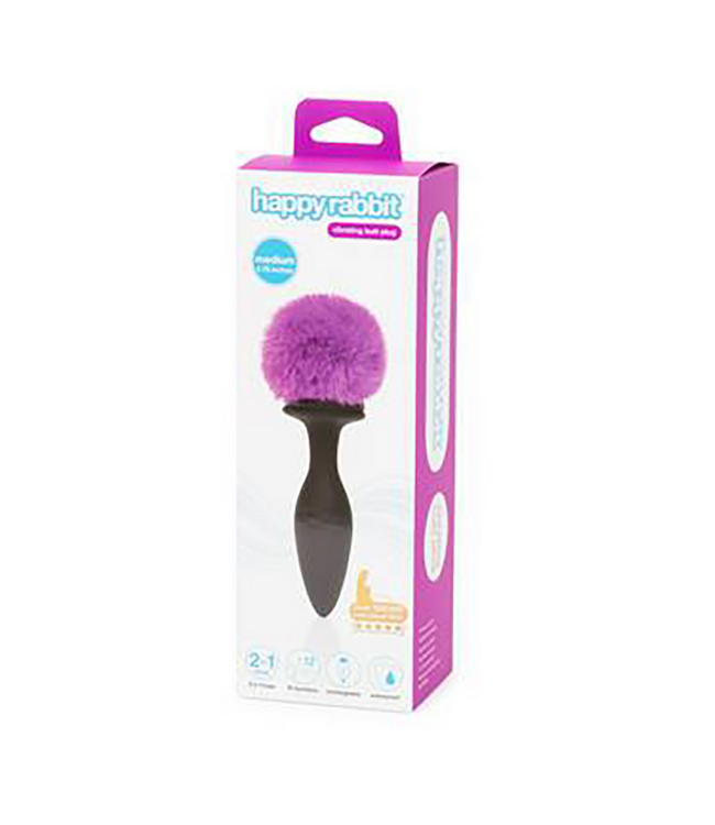 Happy Rabbit Wiederaufladbarer vibrierender Butt Plug 19 cm mit flauschigem Schwanz